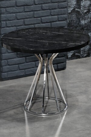 90x90 Elena 4 Kişilik Siyah Mermer Görünümlü Metal Mutfak Masası Takımı-gümüş Tel Sandalyeli - 2