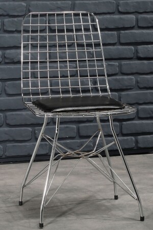 90x90 Elena 4 Kişilik Siyah Mermer Görünümlü Metal Mutfak Masası Takımı-gümüş Tel Sandalyeli - 3