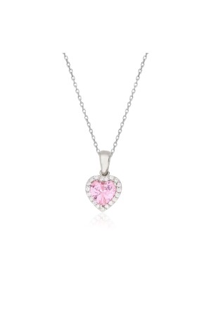 925 Ayar Gümüş Pembe Swarovski Kalp Kolye 07428 - 2