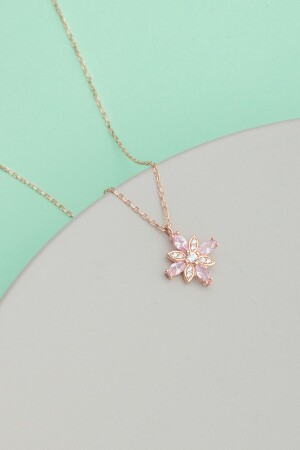 925 Ayar Gümüş Pembe Taşlı Umut Çiçeği Kolye BSS-0232 - Miavi Silver