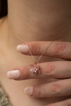 منز-النساء الفضة الوردية الحجر اللوتوس زهرة عنق 925 جنيه جمال ENG5858229 - Ervanur