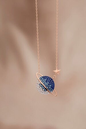 925 من النساء من سلور سليفر سلسلة وردة مزودة بالحجر النموذج الكوكب حزمة عنق GGG-ZZ0000111 - Bilsen Store