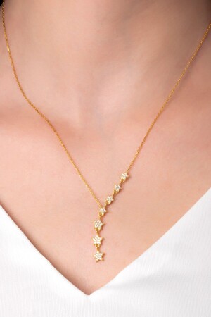 925 سدرلينغ فولاذي سلسلة حجر أبيض ذهبية معصومة النجمة للنساء سدرلينغ فولاذي سدرلينغ سدرلينغ سدرلين - Bilsen Store