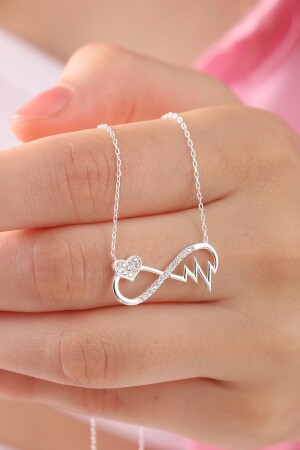 منز-النساء 925 سدرلينغ الفضة سلسلة أبيض زيركون حجر لا نهاية له نبض قلب ريتم عنق ريتمkalp0001 - Bilsen Store