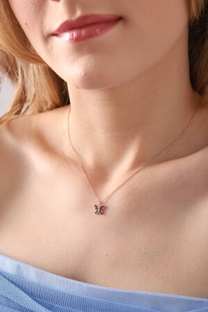 من 925 سبرينغ الفضة سلسلة وردة مزققة حجر أسود فراشة عنق النساء KKK-YYY-099 - Bilsen Store