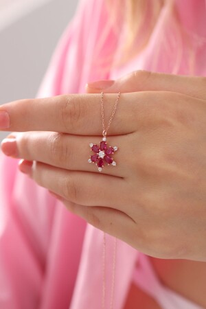 منز-النساء 925 سدرلينغ الفضة سلسلة روبي الأحمر الحجر وردة مزققة اللوتوس الكاميليا زهرة العنق LOTUS-0001 - Bilsen Store