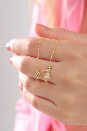 925 من النساء من سلسلة الفضة النقدية الذهبية المغطاة بالزيركون الأبيض الحجر الأم حب الطفل العنق MOM00011 - Bilsen Store