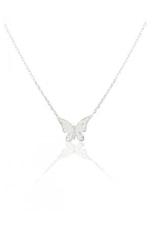 925 Sterling Elegantes Modell Minimal Butterfly Silber Damen Halskette REWQ4Kelebek - 1