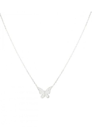 925 Sterling Elegantes Modell Minimal Butterfly Silber Damen Halskette REWQ4Kelebek - 3