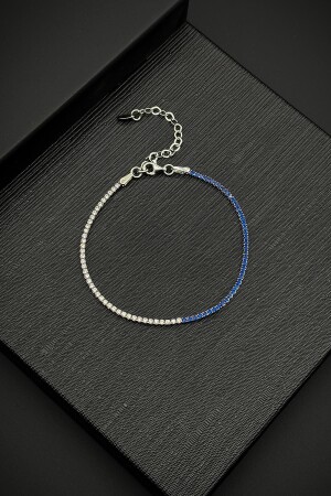 925 Sterling Silber 2MM Zirkon Stein Marineblau Farbe Tennis Herrenarmband FRJ11979-2079-L2A - 2