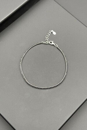 925 Sterling Silber 2MM Zirkon Stein Schwarz Farbe Tennis Herrenarmband FRJ11979-2079-S - 1