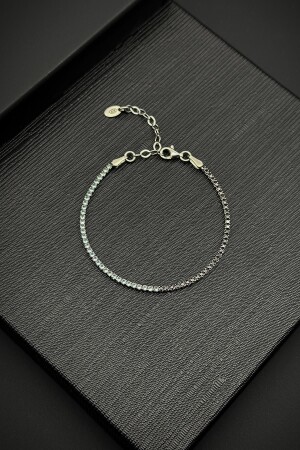 925 Sterling Silber 2MM Zirkonstein Schwarz-Weiß Farbe Tennis Herrenarmband FRJ11979-2079-AB2 - 1