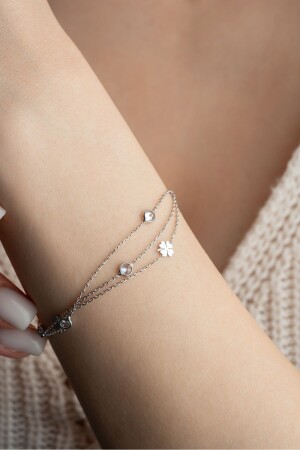 925 Sterling Silber 3-reihiges Kleeblatt-Armband mit Zirkonsteinen - 9