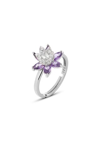 925 Sterling Silber Amethyst Stein Lotus Seerose Blume verstellbarer Ring zs-ln-yzk - 2