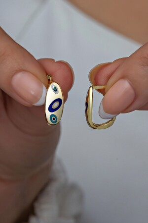 925 Sterling Silber Gold Laser Emaille Evil Eye Model Ohrringe - 1