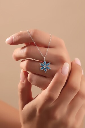 925 Sterling Silber Kette Aquamarin Stein Lotus Kamelie Blume des Lebens Halskette aslan00005 - 1