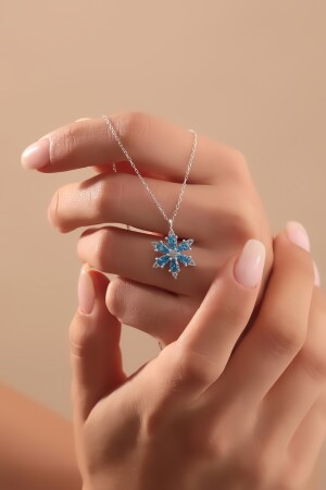 925 Sterling Silber Kette Aquamarin Stein Lotus Kamelie Blume des Lebens Halskette aslan00005 - 3