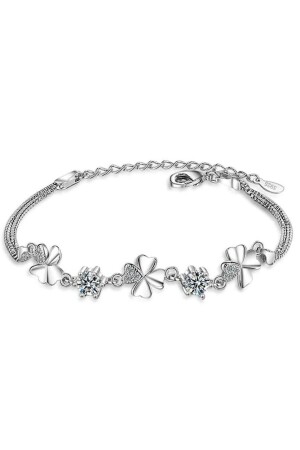 925 Sterling Silber vergoldetes Herzklee-Armband mit weißem Stein Mi-1021 = Herz-Armband mit weißem Stein - Mimozaavm