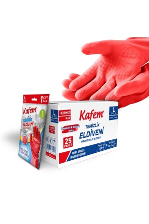 قفازات تنظيف (منز) (9-9,5) أحمر كبير - KAFEM
