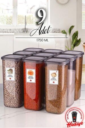 9'lu Jumbo Boy Etiketli Square Kare Erzak Saklama Kabı Seti 1750 ml - Sert Kapak Büyük Kavanoz TYC00733041984 - Kitchen Life