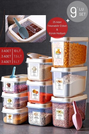 9lu Set Etiketli Ve Kürekli Kırılmaz Multibox Erzak Saklama Kabı X3 5 Lt-7,5 Lt-10 Lt NDY-AYSET1 - Nandy Home