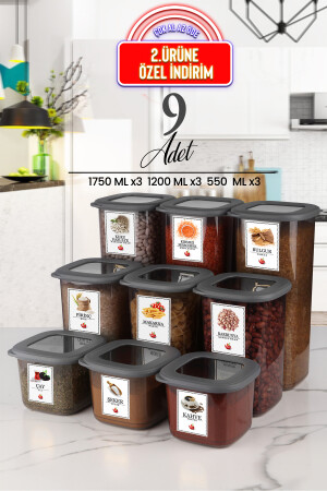 9'lu Silikon Kapaklı Etiketli Kare Erzak Saklama Kabı Seti - Hava Almaz X3(550ml-1200ml-1750 Ml) TYC00520986586 - 4