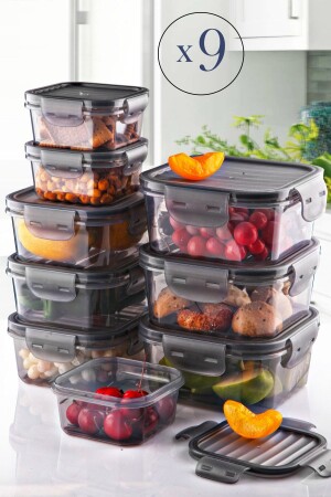 9'lu Tam Vakumlu Kilitlli Erzak Saklama Kabı Seti -hava Geçirmez (400ml X 800ml X 1400ml) Sızdırmaz MCH09271 - Kitchen Life