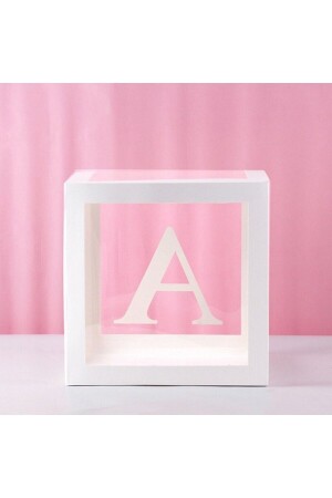 A Harfli Beyaz Şeffaf Balon Kutusu 25x25 Cm - Parti Pera