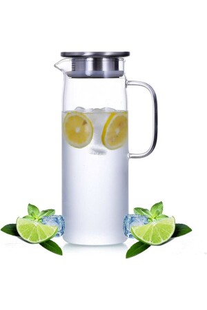 A Kalite Cam Detoks Sürahi 1800 ml - Süzgeçli Dönerli Kapak - Detoks Suyu Sürahisi- Detoks Şişesi 2311 - 7