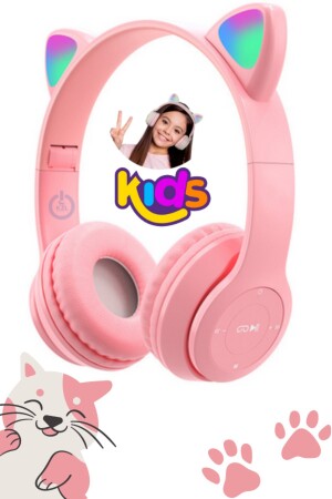 A+ Kalite Vilya Kedi Kulağı Detaylı Uyumlu Bluetooth Kablosuz Kulaklık Çocuk Oyuncu + Aux Kablo TYC00797035442 - 1