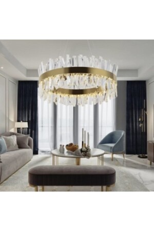 A- Luxury Modern Kristal Taşlı Sarkıt Power Led Avize Kademeli 3 Renk Bronz 60'lık burenze549 - 3