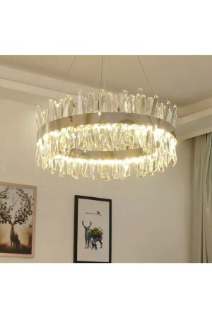 A- Luxury Modern Kristal Taşlı Sarkıt Power Led Avize Kademeli 3 Renk Krom 60'lık burenze519 - 1