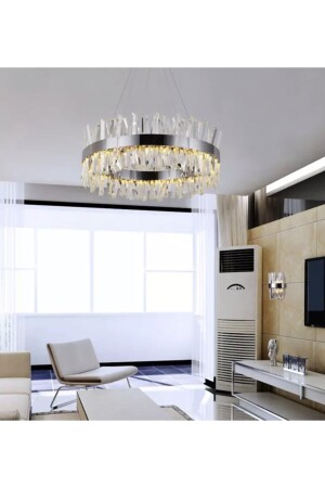 A- Luxury Modern Kristal Taşlı Sarkıt Power Led Avize Kademeli 3 Renk Krom 60'lık burenze519 - 4