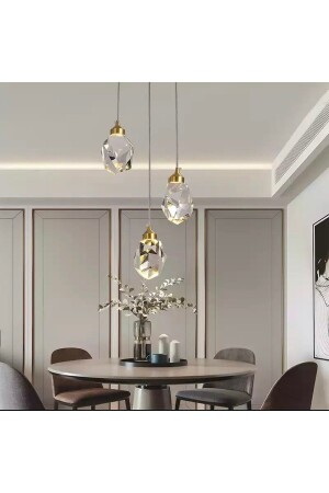 A- Luxury Modern Kristalize Cam Sarkıt Üçlü Led Avize Gold Sarı burenze2022-13 - 3