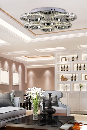 A- Luxury Modern Plafonyer Kristal Taşlı Power Led Avize 4-4 Model 3 Renk Krom burenze102 - 1