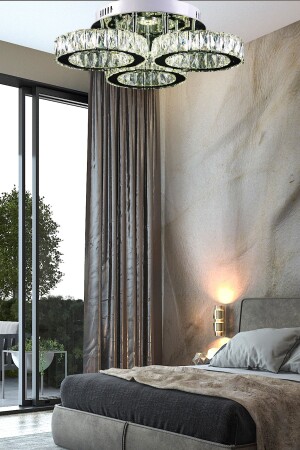 A+ Luxus Modern Plafonier Triple Crystal Stone Power Led Kronleuchter mit Fernbedienung 3 Farben Chrom burenze78 - 2