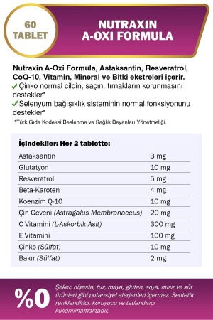 A-oxi Formula 60 Tablet - Glutatyon- Resveratrol- Astaksantin- Koenzim Q10 - 3