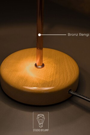 Abajur Masa Lambası Yatak Odası Gece Lambası Ahşap Ayaklı Bronz Gövde Siyah Şapka Başucu Aydınlatma DEC-34-BS - 7