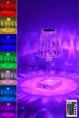 ® Abajur Model Usb Şarjlı Dokunmatik Kumandalı 16 Farklı Işık Modlu Masa Üstü Kristal Akrilik PRA-8804260-2494 - 1