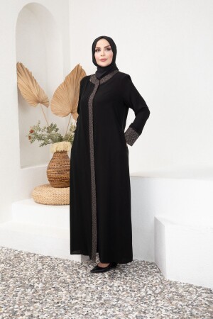 Abaya aus Medina-Seide mit schwarzem Leopardenmuster - 1