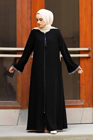 Abaya mit Steinärmeln, langen Ärmeln, bodenlang, Reißverschluss, bodenlang, türkische islamische Mode - 1