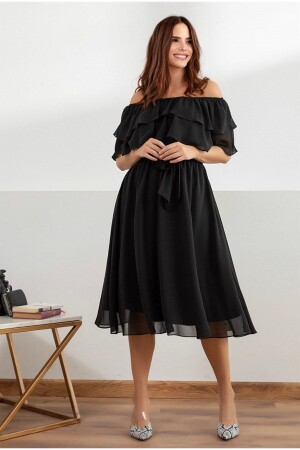 Abendkleid – Abendkleid für Damen, Ballerina-Kragen, Übergröße, Midi-Länge, ärmellos, schwarzes Chiffon-Kleid - 1