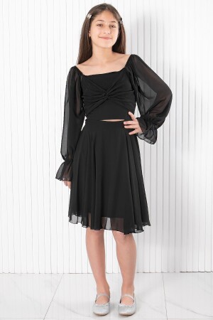 Abendkleid aus Chiffon mit Ballonärmeln in Schwarz MDV934 - 1