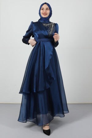 Abendkleid aus gesteinigtem Organza in Marineblau - 1