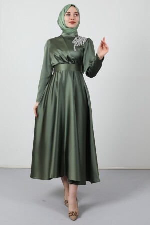 Abendkleid aus Satin mit Stoned-Schulter in Khaki - 1