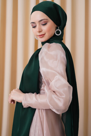Abendkleid Janjan, glänzender Satin mit Struktur, Hijab-Abendkleid, Chiffon, smaragdgrüner Schal und 1 Janjan-Schal mit Schalträger - 4
