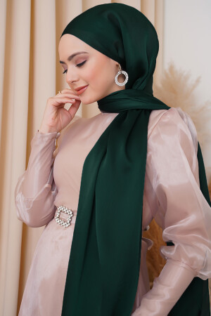 Abendkleid Janjan, glänzender Satin mit Struktur, Hijab-Abendkleid, Chiffon, smaragdgrüner Schal und 1 Janjan-Schal mit Schalträger - 6