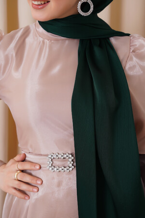 Abendkleid Janjan, glänzender Satin mit Struktur, Hijab-Abendkleid, Chiffon, smaragdgrüner Schal und 1 Janjan-Schal mit Schalträger - 8