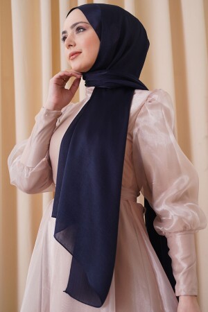 Abendkleid Janjan, glänzendes, strukturiertes Satin-Hijab-Abendkleid, marineblauer Chiffon-Schal und 1 Janjan-Schal mit Schalträger - 2