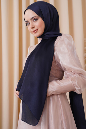 Abendkleid Janjan, glänzendes, strukturiertes Satin-Hijab-Abendkleid, marineblauer Chiffon-Schal und 1 Janjan-Schal mit Schalträger - 5